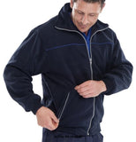 Navy Endeavour Lined Heavyweight micro Fleece 360Gsm - EN Beeswift Workwear Jackets & Fleeces Active-Workwear Our best selling fleece jacket High quality Lined Heavyweight micro fleece  High quality 360gsm micro fleece with full zip front Concealed lightweight hood with draw cord Yoke shoulders with contrast piping Rib knitted waistband and cuffs Two lower pockets with zip closure Fully lined Also available in Black and Grey