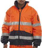 B-Seen Europa Two Tone Hi Vis Bomber Jacket/Bodywarmer (removable Sleeves) En471 -EBJ Hi Vis Jackets Active-Workwear EN471 class 3 - class 2 when sleeves removed Removable sleeves Detachable fleece liner 100% polyester with non-breathable coating Unlined hood with draw cord Plastic zip with internal storm flap Pen pocket to upper left sleeve Exposed ribbed cuffs and waist band Mobile phone pocket to right breast 2 lower front bellows pockets 2 hand warmer pockets Reflective tape• EN ISO20471