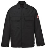 Black Flame Retardant BizWeld Welders Jacket Portwest BIZ2 Fire Retardant Active-Workwear The Portwest Bizweld Welders Jacket provides the wearer with all day protection and comfort. Features include secure stud fasteners down the front and two chest pockets with flaps. This flame resistant jacket also includes a concealed mobile phone pocket. Features CE-CAT III Dual hazard protection Chest pockets Stud adjustable cuffs for a secure fit