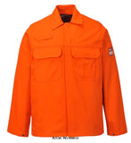 Orange Flame Retardant BizWeld Welders Jacket Portwest BIZ2 Fire Retardant Active-Workwear The Portwest Bizweld Welders Jacket provides the wearer with all day protection and comfort. Features include secure stud fasteners down the front and two chest pockets with flaps. This flame resistant jacket also includes a concealed mobile phone pocket. Features CE-CAT III Dual hazard protection Chest pockets Stud adjustable cuffs for a secure fit