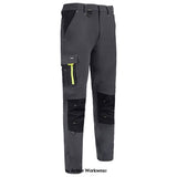 Grey Flex Workwear Stretch Trouser Two tone - Beeswift SFT Trousers Active Workwear Trousers Active Workwear 89% Nylon with 11% Spandex outer fabric 225gsm Fabric weightMedium weight trouser Four way stretch fabric Flex stretch fabric allows for a comfortable and functional fit Cordura on heel for harder wearing Cordura fabric to knees Knee pad pouch pockets YKK heavy duty zip Heavy duty button fastener Half elasticated waist for added comfort Five loop belt waistband