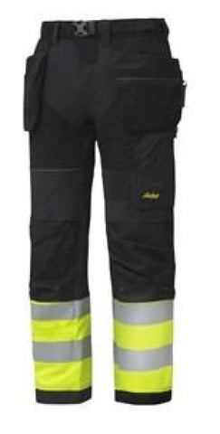 Flexi work high visibility trousers with holster pockets - class 1 safety pants