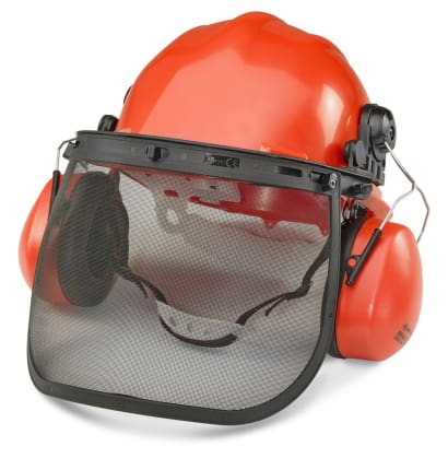 Forestry-gardening strimming safety kit - helmet visor ear defenders chin strap - bbfk