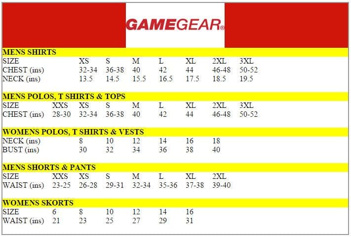 Game Gear Size Chart