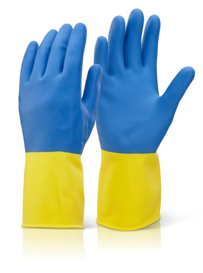 Heavy weight rubber glove neoprene latex yellow/blue (pack of 10) - beeswift hwcgyr