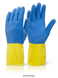 Heavy weight rubber glove neoprene latex yellow/blue (pack of 10) - beeswift hwcgyr