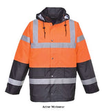 Orange Hi Vis 2 Tone Waterproof Jacket RIS 3279 Portwest S467 Hi Vis Jackets Active-Workwear This Portwest two-tone traffic jacket has many tried and tested features and is offered in a variety of different contrasting colourways. With fully taped waterproof seams, this jacket is a true market leader. Features CE certified Waterproof with taped seams preventing water penetration Reflective tape for increased visibility Fully lined and padded