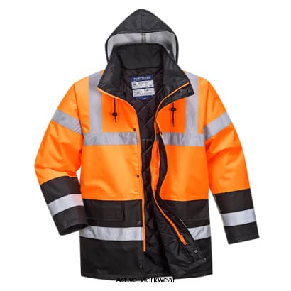 Hi Vis 2 Tone Waterproof Jacket RIS 3279 Portwest S467 Hi Vis Jackets Active-Workwear This Portwest two-tone traffic jacket has many tried and tested features and is offered in a variety of different contrasting colourways. With fully taped waterproof seams, this jacket is a true market leader. Features CE certified Waterproof with taped seams preventing water penetration Reflective tape for increased visibility Fully lined and padded to trap the heat 