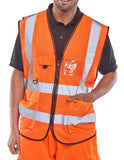 Hi vis executive zipped safety vest with multi pockets