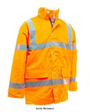 Orange Hi-Vis Road Safety Traffic Jacket Yoko Hi Viz HVP300 Hi Vis Jackets Active-Workwear  Conforms to EN471 Class 3 & EN343 against foul weather Hi-Vis orange Conforms to GO/RT 3279 Waterproof PU-coated polyester with quilted padding and nylon lining Heavy-duty zip with studded storm flap 2 outer pockets 