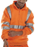 Hi Vis Sweatshirt 1/4 Zipped Sweater En471 RIS3279 Beeswift Bszss Hi Vis Tops Active-Workwear Hi Vis quarter zip sweatshirt. 280 gsm fleece fabric 100% polyester• Anti pill (the fabric has been treated to prevent little balls (or pills) of thread appearing on the surface of the fabric) Retro-reflective sew on tape. 2 band & brace Conforms to EN ISO20471 Class 3 high visibility RIS 3279