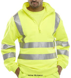 Yellow Hi Vis Sweatshirt 1/4 Zipped Sweater En471 RIS3279 Beeswift Bszss Hi Vis Tops Active-Workwear Hi Vis quarter zip sweatshirt. 280 gsm fleece fabric 100% polyester• Anti pill (the fabric has been treated to prevent little balls (or pills) of thread appearing on the surface of the fabric) Retro-reflective sew on tape. 2 band & brace Conforms to EN ISO20471 Class 3 high visibility RIS 3279