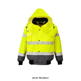Yellow Grey Hi Viz 3 in 1 Fur Lined Bomber Jacket/bodywarmer Class 3:2 RIS Portwest C465 Hi Vis Jackets Active-Workwear Versatile and comfortable protection against all weather conditions. The detachable fur lining and collar in combination with the zip-out sleeves, prove this is a superbly adaptable garment. Numerous zipped outer and interior pockets afford excellent personal security. CE certified