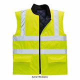 yellow Hi Viz Interactive reversible Hi-Vis Bodywarmer/Gillet Portwest Rail RIS 3279 - S469 Hi Vis Jackets Active-Workwear This cleverly designed Portwest reversible high visibility bodywarmer traps heat to keep you warm when worn either way. The Hi-Vis side of the garment provides added visibility and safety for the wearer when needed. Can interact with Hi Viz Jacket style S468. CE certified
