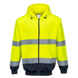 Hi viz two tone full zip hoody hoodie hooded sweatshirt portwest b317