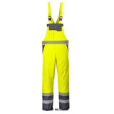 Yellow navy Hi Viz Waterproof Contrast Bib and Brace Unlined RIS 3279 Portwest S488 Hi Vis Waterproofs Active-Workwear A Portwest waterproof hi viz garment designed to be completely practical and safe, the Contrast Bib & Brace protects the lower body and chest against wet conditions whilst ensuring safety. CE certified Waterproof and breathable with taped seams to prevent water penetration Reflective tape for increased visibility 6 pockets for ample storage