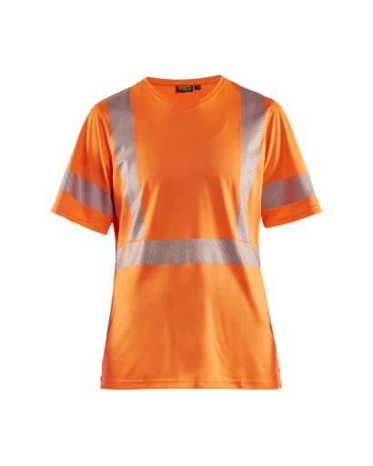 High visibility ladies v-neck tee shirt by blaklader - certified class 2 uv protection