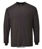 Black Portwest Inherent Flame Retardent Anti-Static Long Sleeve T-Shirt - FR11 Fire Retardant Active-Workwear High quality construction and premium materials set this Flame-Resistant Anti-Static Long Sleeve T-Shirt aside from its competitors.The shirt is ideal for environments where the risk of fire or heat is present, such as chemical plants, the oil and gas industry and the pulp and paper industries