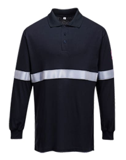 Inherent flame retardant as iona long sleeved polo shirt hi viz stripe fras portwest fr03