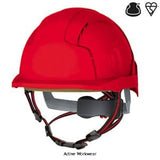 Red JSP EVOLite Skyworker Industrial Working At Height Safety Helmet Side Impact Protection Head Protection Active-Workwear The EVOLite Skyworker helmet has a suspension system and shell structure that has been designed to be used for industrial, mountaineering, rescue and leisure activities. Meeting the EN12492 standard. A helmet complying to the mountaineering standard is impact tested