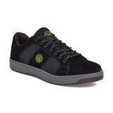 Kick safety trainer steel toe cap and moisture wicking lining - black suede canvas upper
