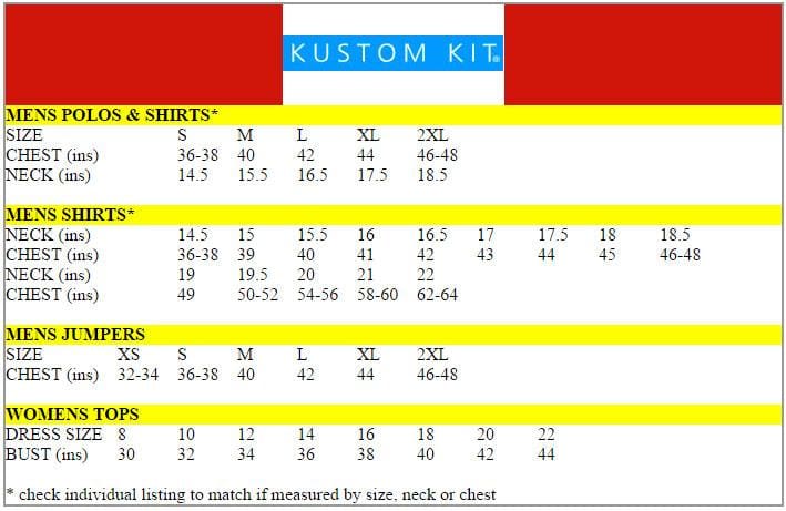 Kustom Kit Size Chart