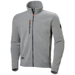 A light gray fleece jacket with a full-zip front, a stand-up collar, and small orange accents on the zippers, shown on a plain white background.