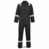 Black Lightweight Flame Retardant Anti static Hi Viz Coverall FRAS Portwest FR21 Boilersuits & Onepieces Active-Workwear This FRAS lightweight FR boiler suit/coverall is perfect for the extra warm weather demands of the offshore industry. Constructed with a lighter weight highly innovative flame-resistant twill fabric. CE certified Guaranteed flame resistance for life of garment Protection against radiant, convective and contact heat Class 2 Welding Protection Sew on flame resistant industrial wash tape 