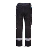Black Modaflame WX3 Flame Retardent Service Work Stretch Trousers-Portwest FR402 Active-Workwear Contemporary FR work trouser made from our inherent Modaflame 280gm fabric. Innovative design features like stretch panelling provide excellent comfort and flexibility in key movement areas. Other practical features include waistband with side elastication, knee pad pockets that offer extra protection in all working conditions, embroidered FR logos and multiple pockets that provide secure storage.