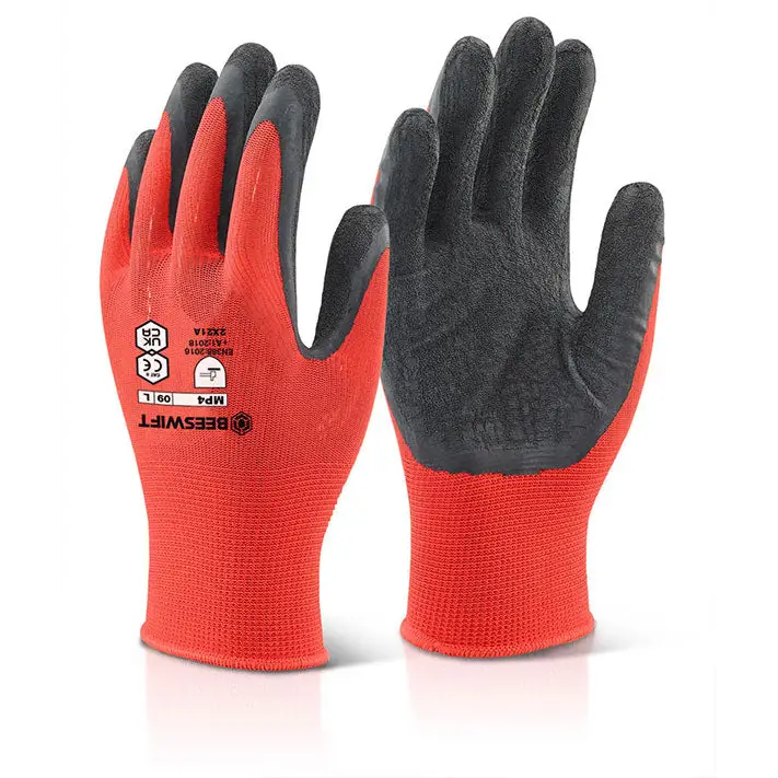 Multi purpose builders grip black-red latex work gloves - beeswift mp4