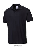 Black Naples Work Polo Shirt ideal Corporate Uniform Polo Portwest B210 Shirts Polos & T-Shirts Active-Workwear The Portwest Naples rugged polo shirt is made using pique knit polycotton fabric which is soft to touch and comfortable to wear. Features include a rib knitted collar and cuffs, matching buttons and a three button placket. Ideal for corporate wear and personalisation. Ideal for embroidery and logo application