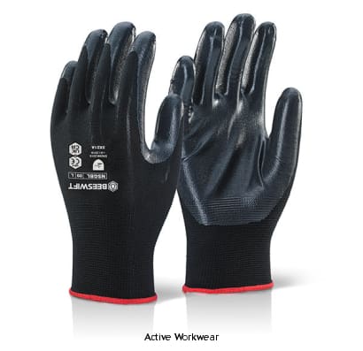 Click Nite Star By Beeswift Nitrile Coated Work Glove Black (Pack Of 100) - Ndgbl Hand Protection Active-Workwear Nite Star Glove, exclusive to Click 2000 100% Nylon seamless shell. Nitrile coated palm and fingers. Ventilated back. Lightweight for maximum dexterity and comfort with sensitivity. Suitable for general assembly handling and engineering applications EN388: 2003 Level 3 Abrasion Level 1 Cut Resistance Level 2 Tear resistance Level 1 Puncture 