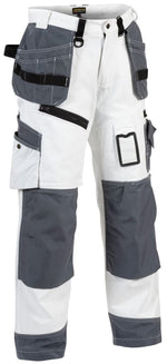 Painter’s white cotton work trousers with knee pads & nail pockets - blaklader x1500 1510