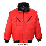 Red Portwest Pilot Fur Liner Water Resistant Work Jacket (zip off sleeves) Bodywarmer - PJ10 - Workwear Jackets & Fleeces - Portwest
