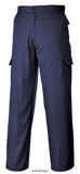 Navy Blue Portwest Budget Combat Work Trousers Warehouse and Security Uniform Trouser- C701 Active-Workwear This garment portrays all the original styling of the modern-day work trouser. Constructed from our rugged, pre-shrunk Kingsmill fabric, the Combat Trouser is built to take on the toughest of jobs. Multiple utility pockets are featured with Hook and Loop flaps for added security