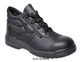 Black Portwest Budget Protector Safety Chukka Boot  S1P Cheap work boot  - FW10 Boots Active-Workwear A best seller cheap safety boot amongst workers in a host of trades, this style is one of the most comfortable and sturdy boots on the market. Comprehensive protection with 200 joule steel toecap, steel midsole and a slip resistant, energy absorbent heel.