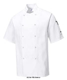 Portwest cumbria stud chefs jacket short sleeve - c733 catering & hospitality active-workwear