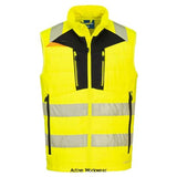 Yellow Portwest DX4 Hi-Vis Softshell Bodywarmer Gilet Hi Viz -DX479 Hi Vis Jackets Active-Workwear The DX4 Hi-Vis Softshell Gilet uses a body-mapped design to balance insulation and freedom of movement. Constructed using premium HiVisTex Pro tape, offering freedom of movement due to its segmented construction. Two zipped chest pockets, side entry pockets and internal pockets offer plenty of secure storage space.