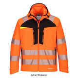Portwest DX4 Hi Vis Waterproof Softshell Jacket 3 Layer RIS (3L)-DX475 Hi Vis Jackets Active Workwear The DX4 Hi-Vis Softshell is precisely engineered using a revolutionary breathable, waterproof, and windproof ripstop fabric. Its sports-inspired design includes longer back length, dynamic shaped sleeves, adjustable cuffs, reflective trims, and multiple secure pockets for ample storage. Constructed using premium HiVisTex Pro tape, this softshell 