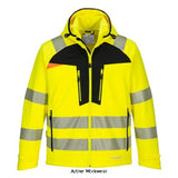 Yellow Portwest DX4 Hi Vis Waterproof Softshell Jacket 3 Layer RIS (3L)-DX475 Hi Vis Jackets Active Workwear The DX4 Hi-Vis Softshell is precisely engineered using a revolutionary breathable, waterproof, and windproof ripstop fabric. Its sports-inspired design includes longer back length, dynamic shaped sleeves, adjustable cuffs, reflective trims, and multiple secure pockets for ample storage. Constructed using premium HiVisTex Pro tape, this softshell offers excellent freedom of movement 