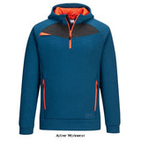 Blue DX4 Quarter Zip Hoodie-DX467 Portwest Hoodies and sweatshirts Active-Workwear The DX4 hoodie is made from polyester with elastane giving it 4 way stretch that is perfect for working. The perfect weight fabric for keeping you warm in winter and still look a fresh as you want, paired with the DX4 work trousers its a uniform for the trade.