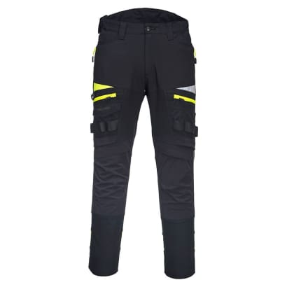 Portwest dx449 slim fit 4-way stretch work trousers with enhanced visibility and storage