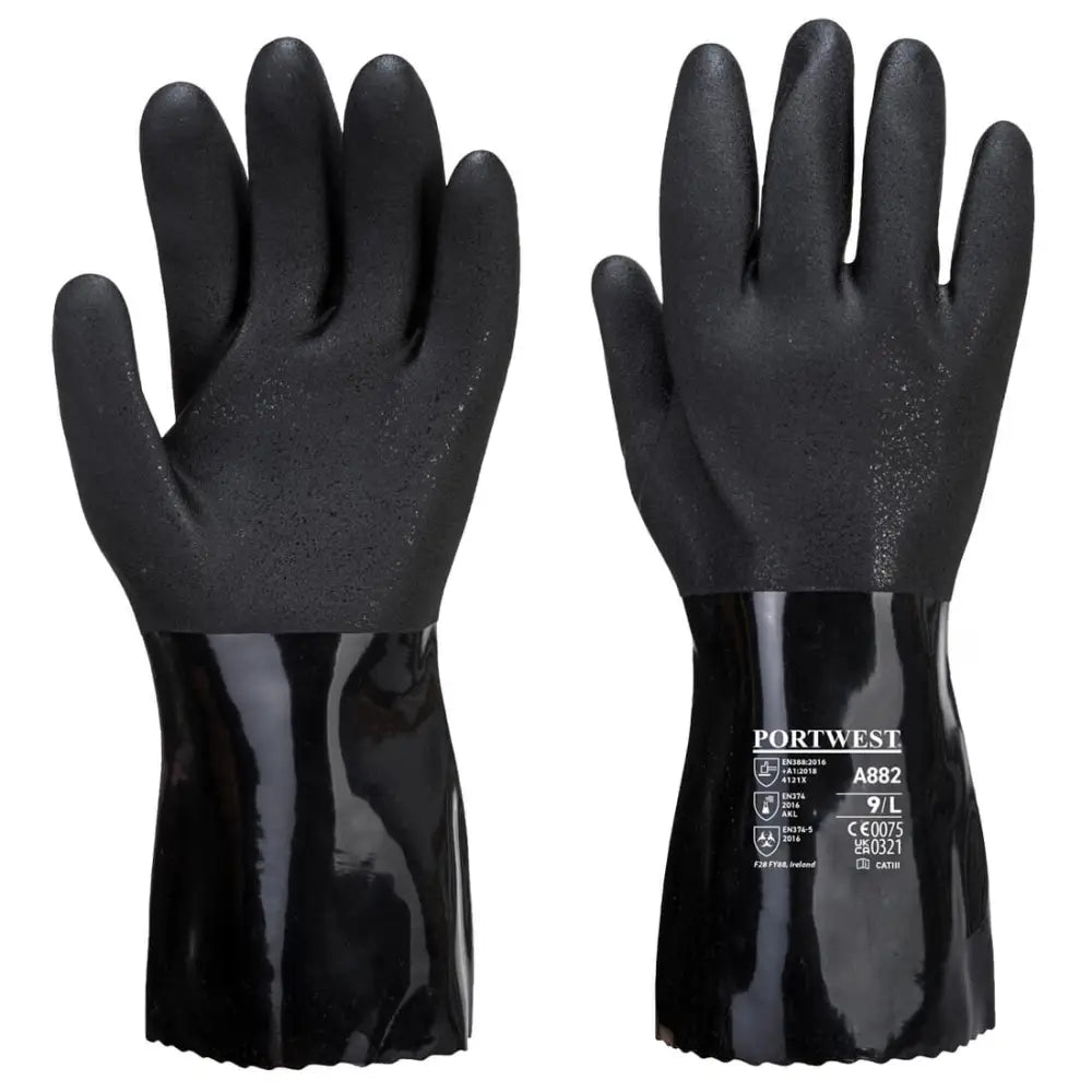 Esd pvc chemical gauntlet with sandy palm finish
