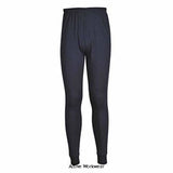 Navy Portwest Flame Retardant Antistatic Arc Layer Leggings long johns - FR14 Underwear & Thermals Active-Workwear Designed for cooler conditions to keep the wearer warm comfortable and safe. Elasticated waistband allows freedom of movement and the ribbed hem cuffs help trap in heat. CE-CAT III Inherent flame resistant qualities will not diminish with washing Protection against radiant, convective and contact heat