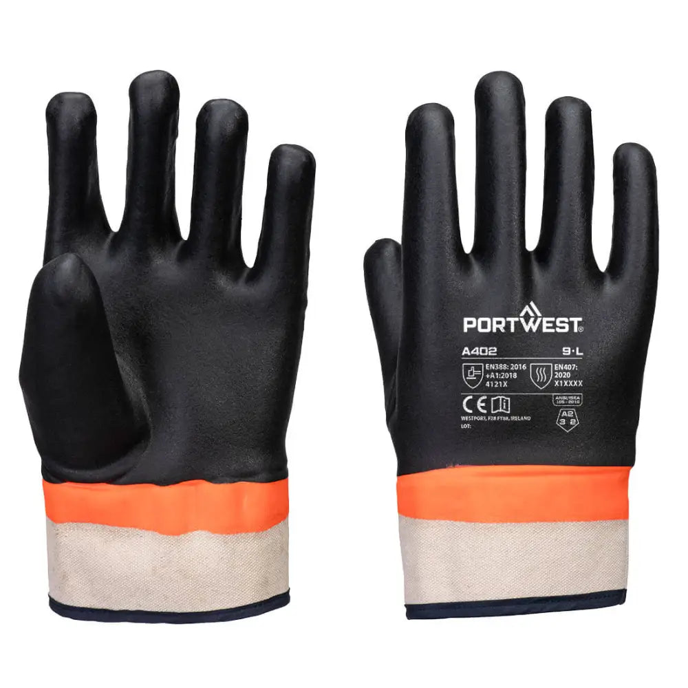 Portwest grip pvc sandy double dipped safety cuff gauntlet gloves - a402