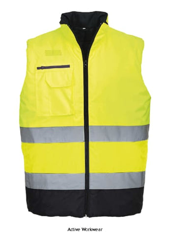 Portwest Hi Vis 2-Tone Body-warmer /Gilet Water Resistant - S267 Hi Vis Jackets Active-Workwear A classic bodywarmer in a contemporary two-tone colour. Multi-function pockets including smart phone pocket provide plenty of storage whilst additional wadding keeps the wearer warm CE certified Extremely water-resistant fabric finish, water beads away from fabric surface Reflective tape for increased visibility