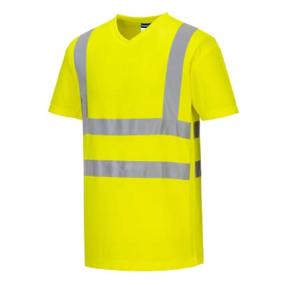 Portwest hi vis v-neck mesh inserts tee shirt viz comfort cotton -s179