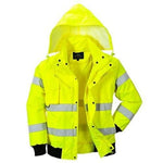 Hi vis waterproof 3 in 1 bomber jacket and bodywarmer fur collar-c467