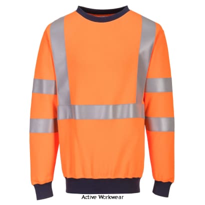 Portwest Inherent Flame Resistant Orange Rail RIS 3279 Modaflame Sweatshirt-FR703 Workwear Hoodies & Sweatshirts PortWest Active Workwear This inherently flame resistant sweatshirt is designed to give high visibility protection from every direction. Features include snug rib knit cuffs and hem to give a stylish, comfortable fit.