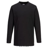 Black Portwest Long Sleeve T-Shirt Cotton Work Tee Shirt -B196 Active-Workwear A long-sleeved version of the best selling B195 this t-shirt provides outstanding value. It is ideal for both workwear and corporate wear, with the long-sleeves making it an excellent year round option. Available in black and navy, this t-shirt looks great when worn on its own or underneath a sweatshirt. Made from premium 100% cotton to offer unrivalled comfort.Long Sleeve T-Shirt-B196